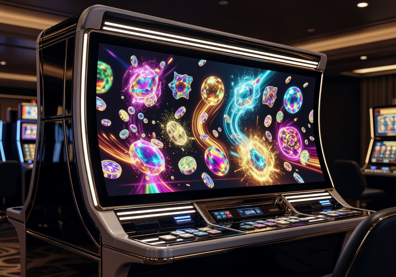 Stylish premium social casino slot machine displaying vibrant graphics and lights